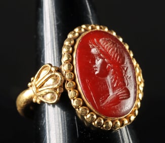Roman Carnelian Intaglio of Apollo in 21K+ Gold Ring