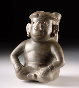 Moche I Blackware Seated Figural Vessel