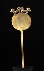 Rare Incan Electrum 12K Gold Tupu Pin w/ Zoomorphs