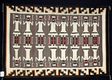 Huge 1950s Navajo Wool Blanket Yei Figures