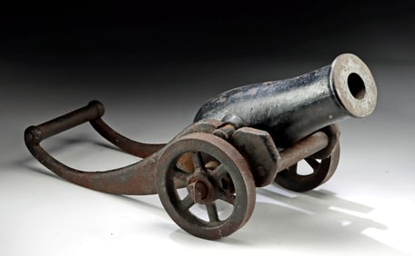 19th C. US / European Iron Signal Cannon & Carriage