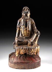 Chinese Qing Gilt Wood White Clad Guanyin in Lalitsana (1 of 4)
