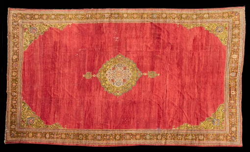 Massive Persian Wool Carpet, ex-James Coburn Estate: Central Asia, Persia (modern-day Iran), ca. late 19th to early 20th century CE. This magnificent, entirely hand-knotted wool carpet is woven in the Sultanabad style, celebrated for its large-scale flo