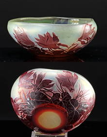 1920s Galle Cameo Glass Bowl - Cyclamen Motif (1 of 6)
