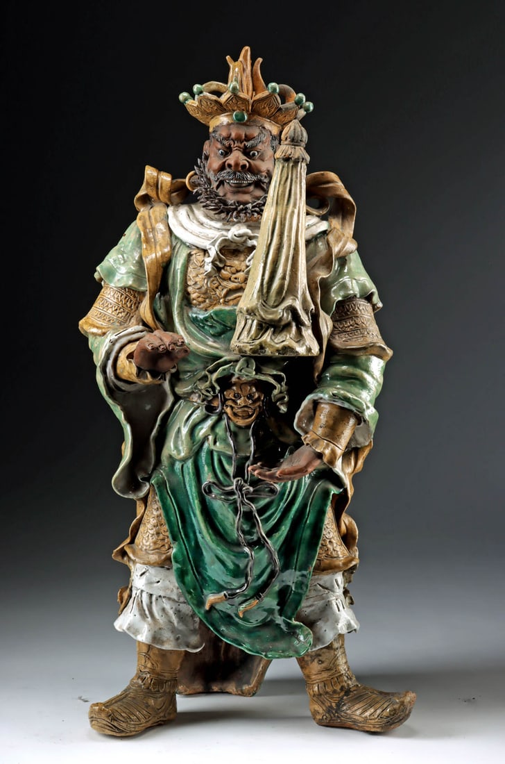 Ming / Qing Roof Tile Depicting Vaisravana, Guardian King of the North (1 of 6)
