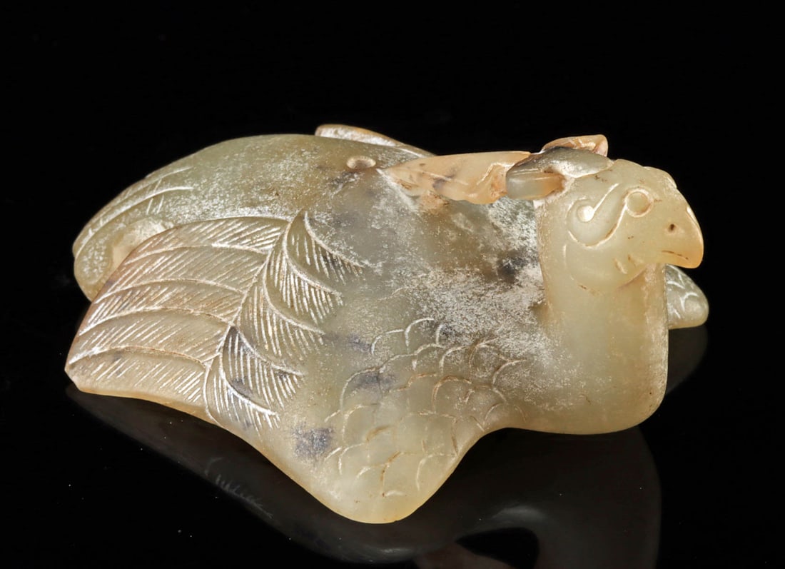 Early Chinese Jade Fenghuang Pendant, Ruyi-Form Tail (1 of 4)