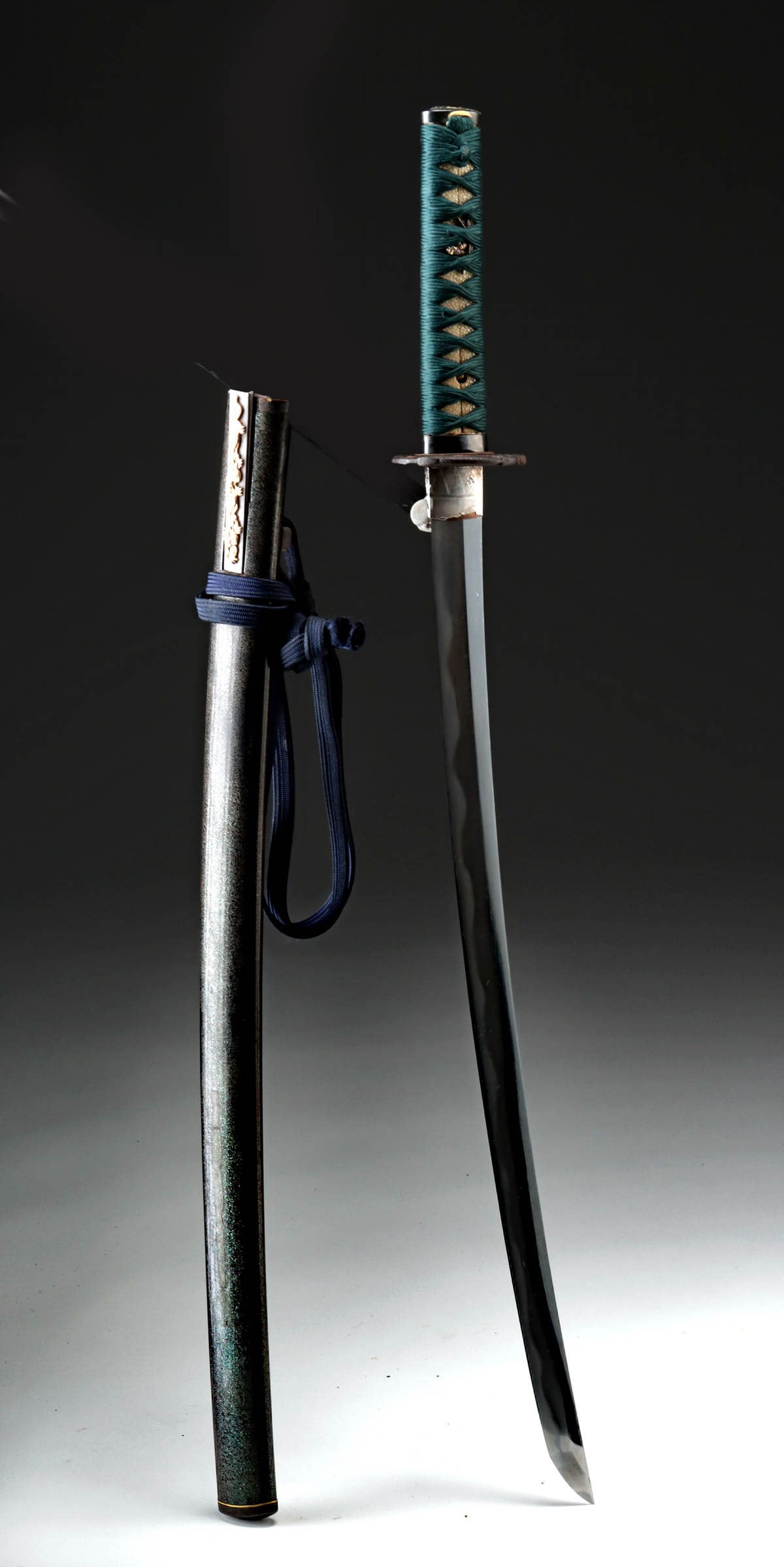 Japanese Edo Shinto Mumei Kogatana Wakizashi w/ Saya: East Asia, Japan, Edo period, Shinto era, ca. 1650 to 1800 CE. A testament to Edo-period artistry, this fine wakizashi and its saya present a harmonious blend of form and function. The long, unsigned 