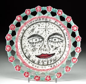 Howard Finster "Jesus Saves" Painted Milk Glass Plate (1992)
