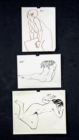 Trio of Jon Zahourek Ink Drawings - Female Nudes