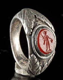 Roman Silver Ring w/ Carnelian Intaglio of Mercury