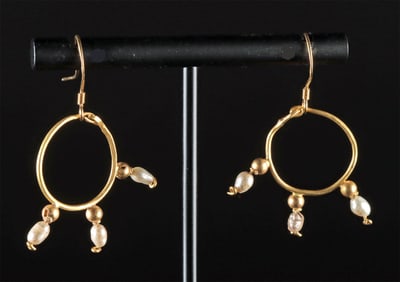 1st C. Roman Gold Earrings w/ Pearls, Wearable!