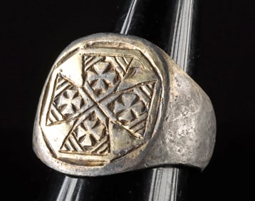 5th C. Byzantine Gilded Silver Ring w/ Christogram