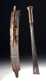 19th C. Naga Iron Dao / Sword Blade, Wood Sheath