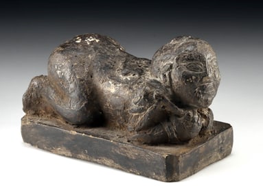 Rare Chinese Ming Dynasty Stone Pillow, Crouching Young Boy