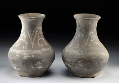 Chinese Han Dynasty Painted Pottery Hu Jars (pr)