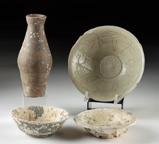 Chinese Song / Ming Vessels - Celadon & Stoneware (4 pcs)