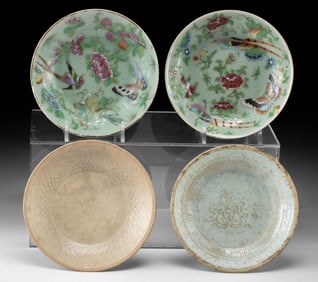 Chinese Pottery Dishes - 2 Song Dynasty + 2 Qing Dynasty