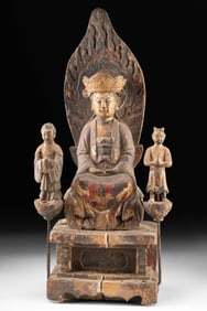 18th C. Chinese Gilt Wood Guanyin w/ Attendants