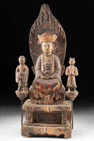 18th C. Chinese Qing Gilt Wood Guanyin w/ Attendants (1 of 5)