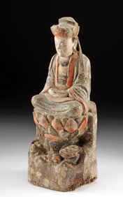18th C. Chinese Wood Nahai Guanyin w/ Dragon & Fish