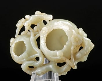 Chinese Qing Jade Scholar's Brush Washer (Gourd Form)