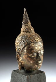 Serene 18th C. Thai Gilt Bronze Buddha Head