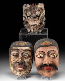 Three Balinese Wood Masks: Barong & Topeng Dancers