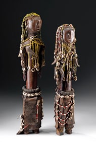 Tall African Tanzanian Nyamwezi Wood & Beaded Figures
