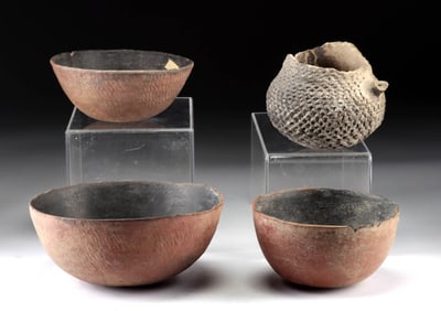 Ancient Mogollon Pottery Bowls & Corrugated Pitcher