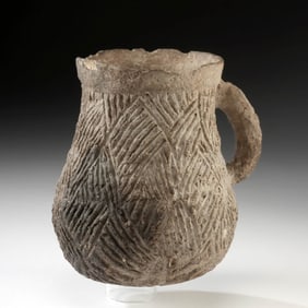 Mississippian Incised Pottery Pitcher w/ Unique Handle