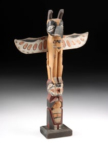 1920s Native American Wood Totem Pole w/ Thunderbird