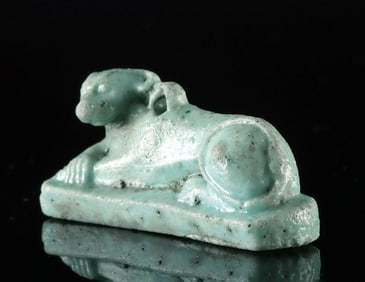 Egyptian Faience Amulet of a Reclining Lion