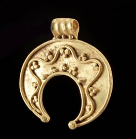 Hellenistic Gold Lunula Pendant, Granulated Tendril Design