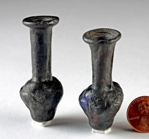 Miniature Roman Molded Blue Glass Amphoriskoi Facial Motifs (pr)