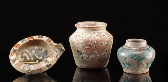 10th C. Islamic Glazed Pottery Vessels (3 pcs)