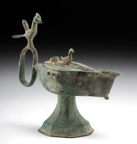 11th C. Seljuk Islamic Bronze Oil Lamp w/ Birds