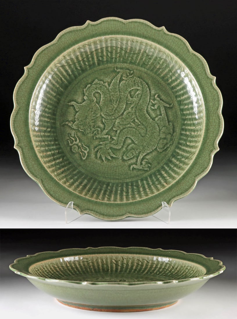 Ming Dynasty Longquan Celadon Charger, Dragon & Flaming Pearl (1 of 4)