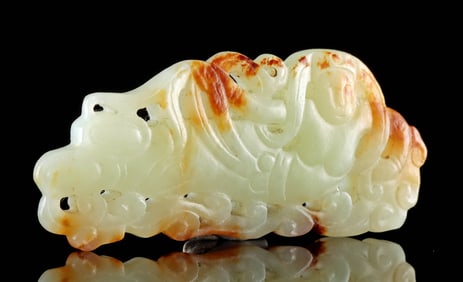 Early Chinese Carved Jade Female Figure with Flowing Robes