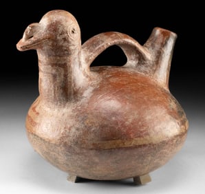 Vicus Redware Bird-Form Vessel with Bridge Handle