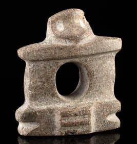 Miniature Mezcala Stone Temple Model, Stylized Roof Head