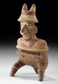 Nayarit Seated Pottery Warrior Holding Club