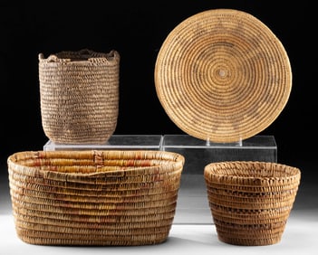 4 Native American Baskets - Salish, Apache & Navajo
