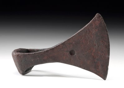 10th C. Viking Forged Iron Axe Head w/ Rosette Marking