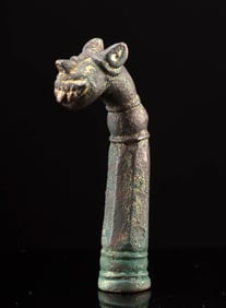 Persian Sasanian Bronze Socketed Handle w/ Feline Head