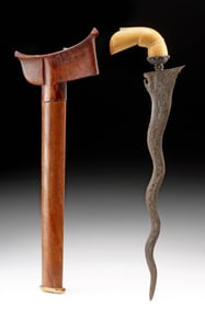 Early Indonesian Kris w/ Forged Blade and Dugong Bone Hilt