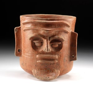 Maya Redware Portrait Jar Huehueteotl (Old God of Fire)