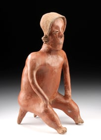 Colima Burnished Redware Figure – Seated Man with Spiked Base