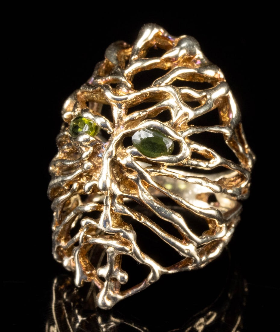 Surrealist European Gold Ring, Stylized Visage w/ Topaz Eyes (1 of 4)