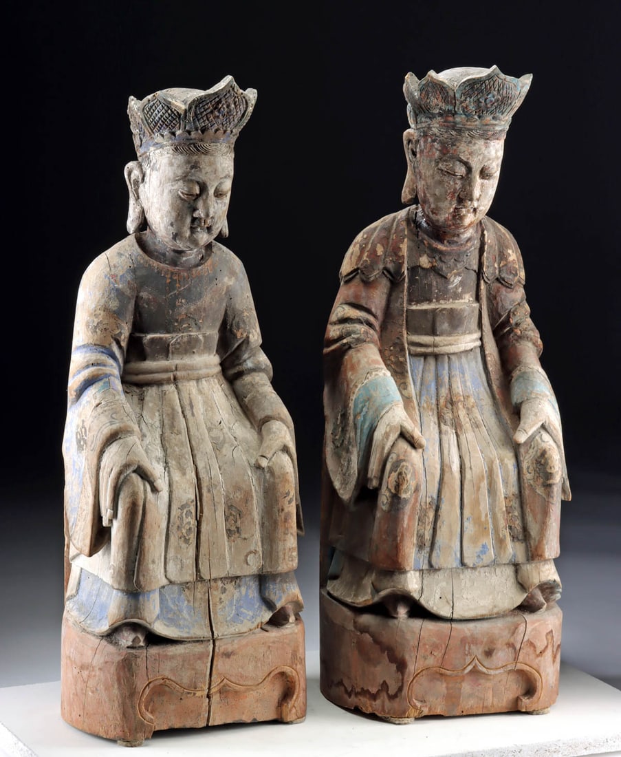 16th C. Chinese Ming Dynasty Painted Wood Bodhisattvas (1 of 3)