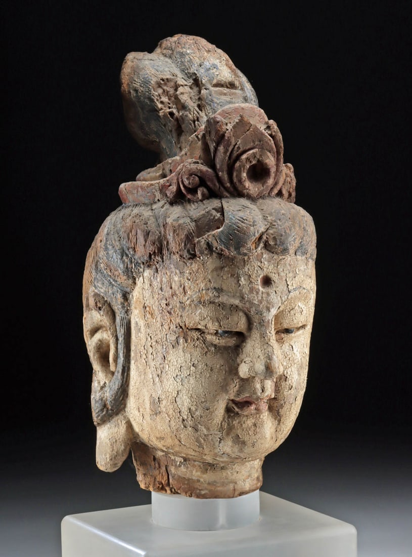 Lifesize+ Chinese Ming Dynasty Wood Head of Guanyin (1 of 4)